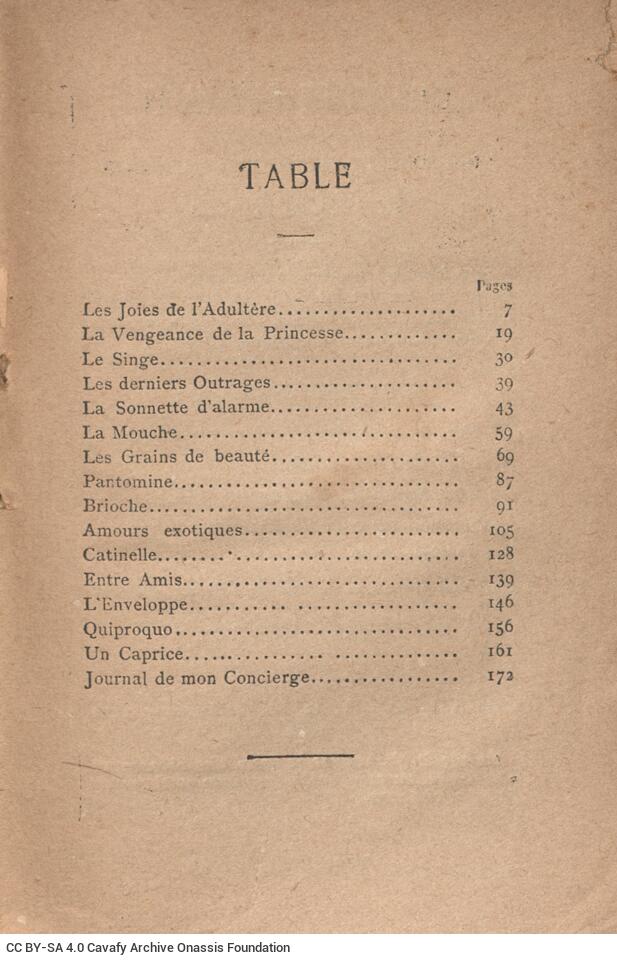 16 x 10,5 εκ. 183 σ. + 9 σ. χ.α., όπου στο εξώφυλλο η τιμή του βιβλίου “20 Centimes”,